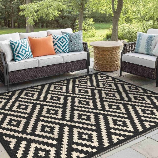 6'x 9' Outdoor Rug Plastic Waterproof Outside Foldable Mat UV Resistant Patio RV Deck Carpet,Black Brown