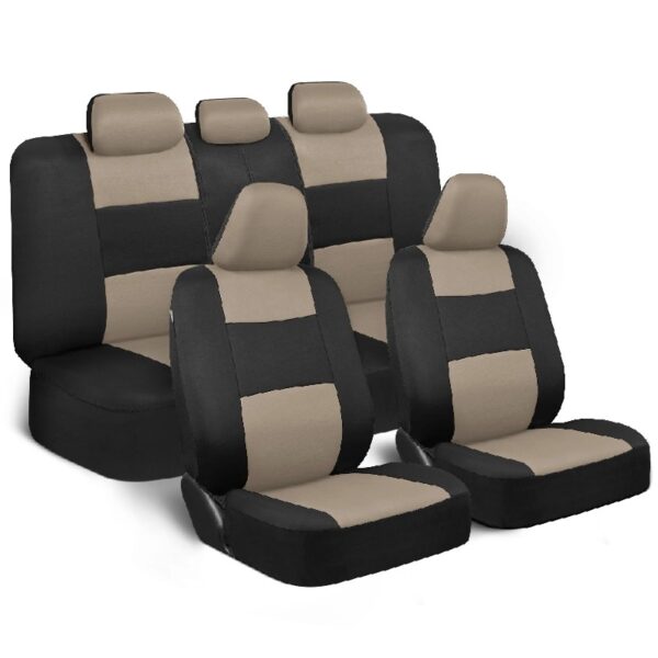PolyPro Car Seat Covers Full Set in Charcoal on Black – Front and Rear Split Bench for Cars, Easy to Install Cover Set, Accessories Auto Trucks Van SUV