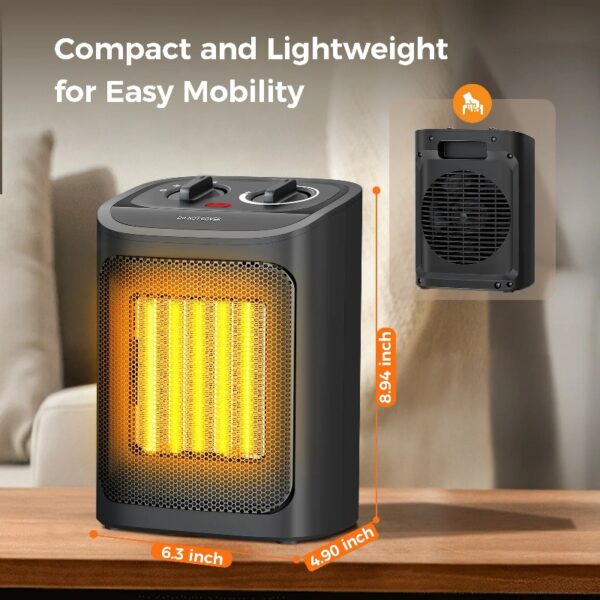 Space Heater, 750W/1500W, Ceramic Small Fan Heater for Indoor Use, 2S Rapid Heating, Multiple Safety Protection, White