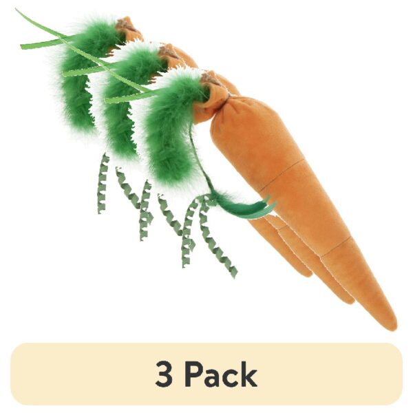 (3 pack) SmartyKat Kolossal Karrot Soft Plush Crinkle Kicker Cat Toy with Catnip Packed Tip, Large