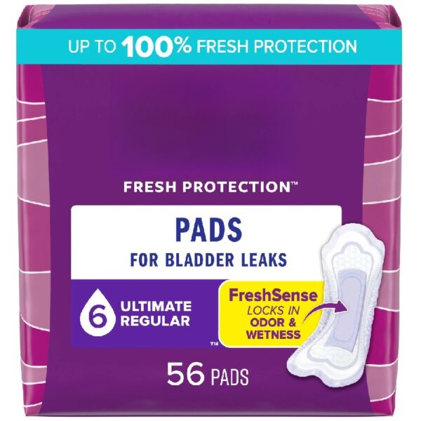 Incontinence Pads for Women, 6 Drop Ultimate Absorbency, Regular Length, 56 Count