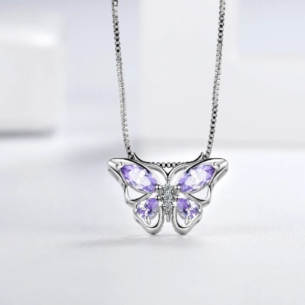 Purple Butterfly Jewelry Amethyst February Birthstone Jewelry Set Fine Necklace/Earrings 925 Sterling Silver Women Birthday Mother's Day Gifts