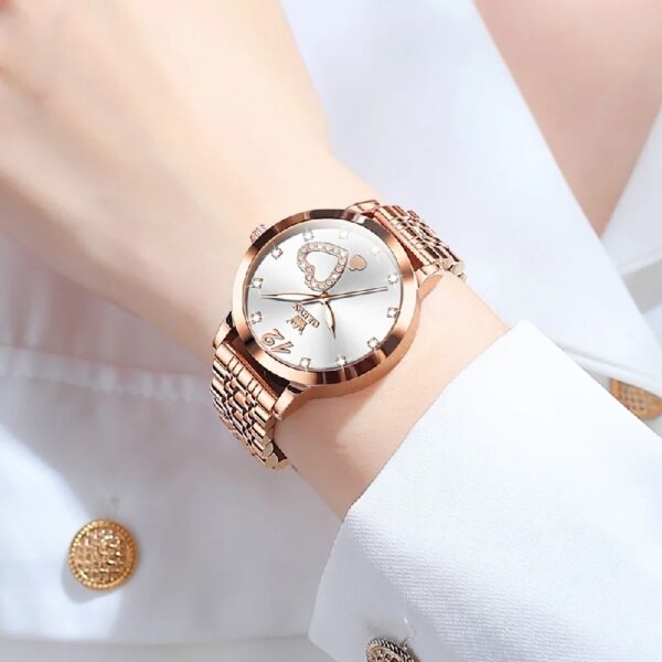 Women Watch Fashion Rose Gold Diamond Analog Quartz Female Watch for Women Luxury Dress Ladies Stainless Steel Luminous Waterproof Date Wrist Watches Green Dial