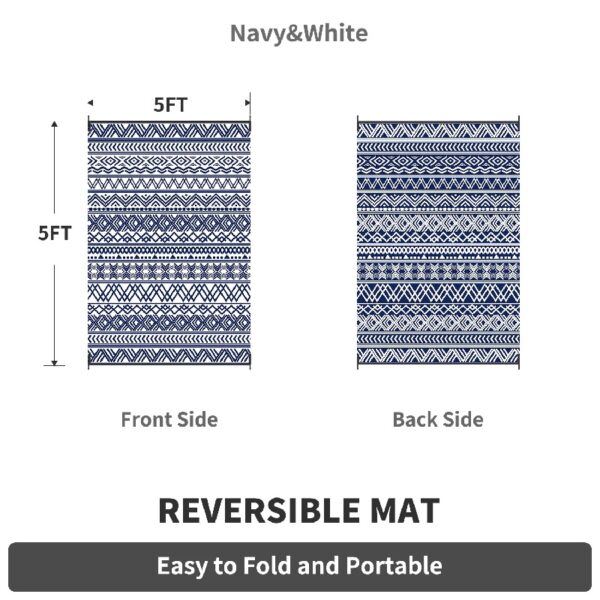 Outdoor Rug 6'x9' Waterproof Reversible Patio Rug Boho Geometric Indoor Outdoor Rugs Lightweight Plastic Straw Ourdoor Carpet for RV Camping Deck Balcony Modern Porch Decor Black and White