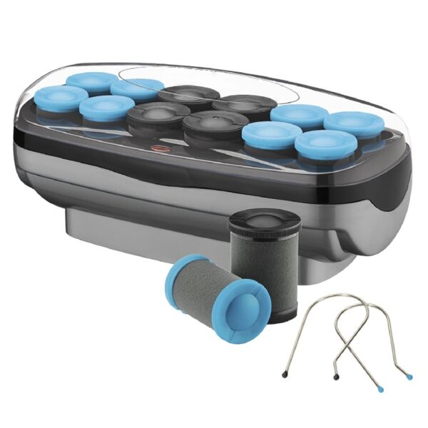 Professional Jumbo and Super-Jumbo Ceramic Hot Hair Rollers, 12 Piece Set, Blue