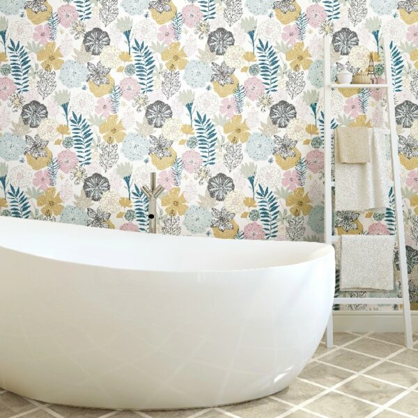 RoomMates Perennial Pink Floral Peel and Stick Wallpaper, 20.5 inches x 18 feet, 1 roll,