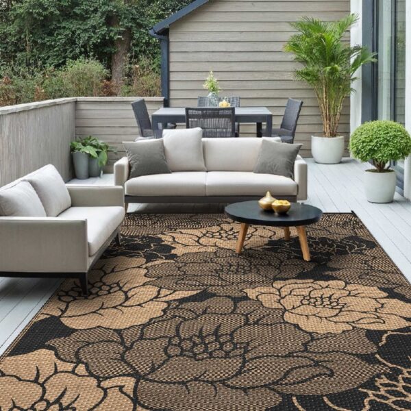6'x 9' Outdoor Rug Plastic Waterproof Outside Foldable Mat UV Resistant Patio RV Deck Carpet,Black Brown