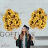 PMU Graduation Balloons 11 Inch PartyTex Premium Emerald Green with All-Over Print White Grad Caps-Confetti and Streamers Pkg/100