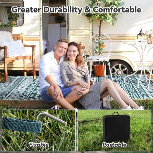 Outdoor Rug 6'x9' Waterproof Reversible Patio Rug Boho Geometric Indoor Outdoor Rugs Lightweight Plastic Straw Ourdoor Carpet for RV Camping Deck Balcony Modern Porch Decor Black and White