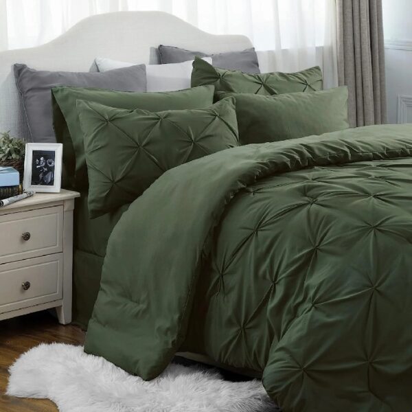 Dorm Bedding Twin Comforter Set - 5 Pieces Pintuck Bed in A Bag with Comforters, Sheets, Pillowcases & Shams