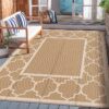 Outdoor Rugs Waterproof Plastic Straw Mat 6'x9' Reversible Patio Deck Beach Blue & White