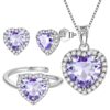 Women Heart Jewelry Set Necklace Earrings Ring 925 Sterling Silver February Birthstone Amethyst Wife Mother Birthday Valentine's Day Gift