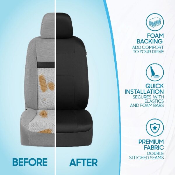 PolyPro Car Seat Covers Full Set in Charcoal on Black – Front and Rear Split Bench for Cars, Easy to Install Cover Set, Accessories Auto Trucks Van SUV