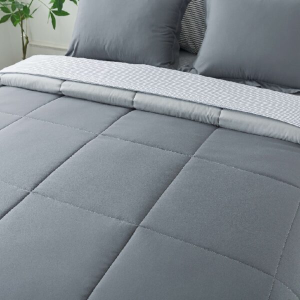 7 Piece Reversible Bed in a Bag Comforter Set with Sheets, Black, Queen