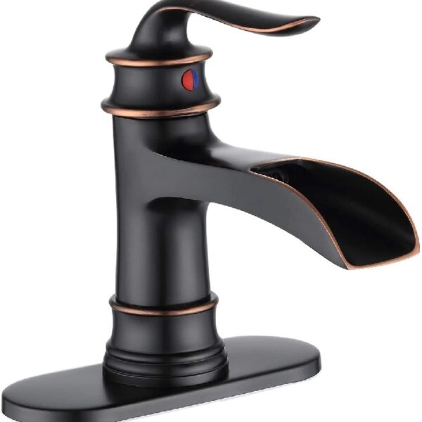 Kede Waterfall Faucet Bathroom Faucet Single Handle One Hole Oil Rubbed Bronze Finish Large Spout Lavatory Faucets (ORB2)
