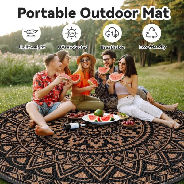 Outdoor Rugs 5' x 8' Rug, Waterproof Patio Mat, Stylish Plastic Straw Reversible Area Rug for Picnic RV Camping Porch Balcony, Black and White
