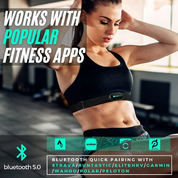 Bluetooth Heart Rate Monitor Chest Strap | ANT+ Heart Rate Monitor Works with Strava Garmin Wahoo Polar Peloton iFit Apps