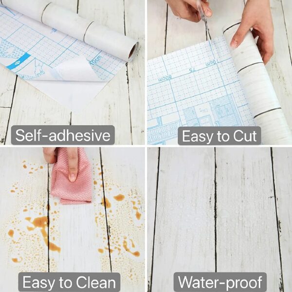 17.7-in x 511.8-in White Gray Wood Peel and Stick Wallpaper Self-Adhesive Removable Contact Paper for Kitchen Countertop Home Decoration Wall Covering Home Renovation