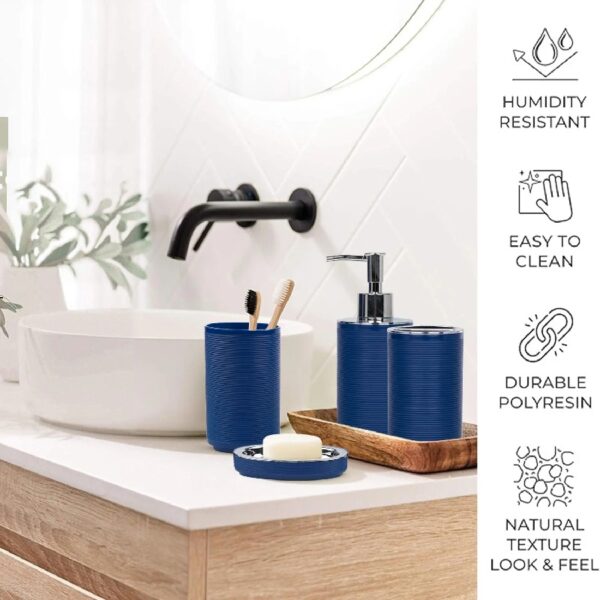 Bathroom Accessories Sets 6 Piece Bath Ensemble Includes Soap Dispenser, Toothbrush Holder, Toothbrush Cup, Soap Dish for Decorative Countertop and Housewarming Gift, Dark Blue