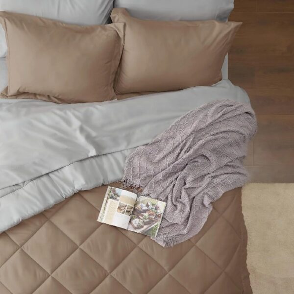 Light Purple Queen Comforter Set - 7 Pieces Reversible Queen Bed in a Bag, Queen Bed Set Light Purple and Grey with Comforters, Sheets, Pillowcases & Shams