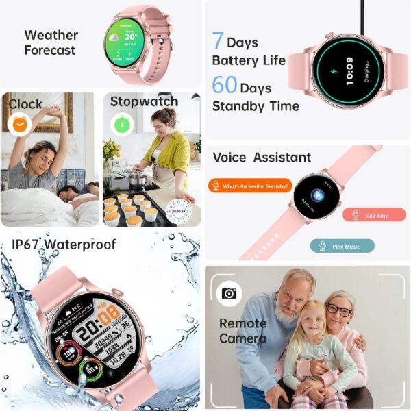 Smart Watch for Android and iPhone,  Answer/Make Call Smartwatch for Men Women Waterproof, 100+ Sport Modes, Fitness Activity Tracker, Pink