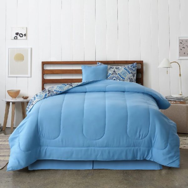 Lux Decor Collection 5 Piece Queen Down Alternative Comforter Set, Washable Duvet Bedding Set - Quatrefoil Navy