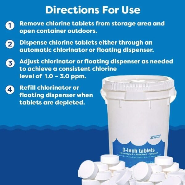 3 Inch Stabilized Chlorine Tablets for Sanitizing Swimming Pools - Individually Wrapped, Slow Dissolving - 90% Available Chlorine - Tri-Chlor - 5 Pounds LPM 12071