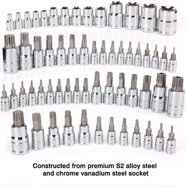 Master Torx Bit Socket and External Torx Socket Set, 60-Piece Set, S2 and Cr-V Steel E4-E24, T6-T70,TT6-TT70,TP8-TP60