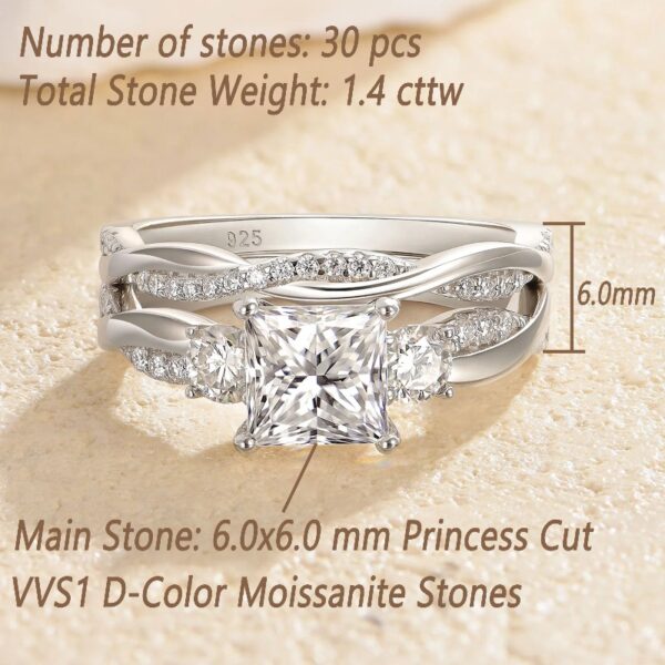 1 Carat Wedding Ring Sets Infinity Band Princess Sterling Silver Rings for Women CZ Size 7