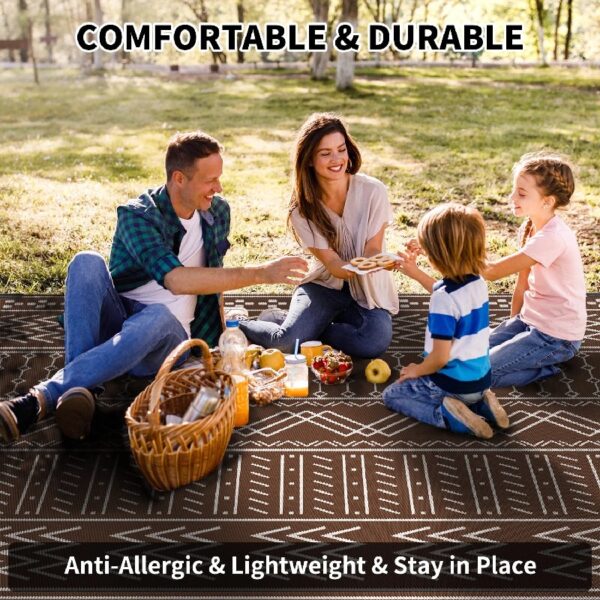 Outdoor Rug 6'x9' Waterproof Patio Rug Reversible Indoor Outdoor Rug Lightweight Plastic Straw Rug for RV Camping Deck Balcony Boho Porch Decor Dark Grey and White