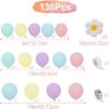 136Pcs Pastel Rainbow Balloon Arch Kit - Birthday Balloons, White Groovy Flower Macaron Pink Yellow Blue Purple Balloons for First Birthday Wedding Party Decorations