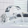 Widespread Bathroom Basin Faucet Crystal Handle Sink Mixer Tap Chrome Finish