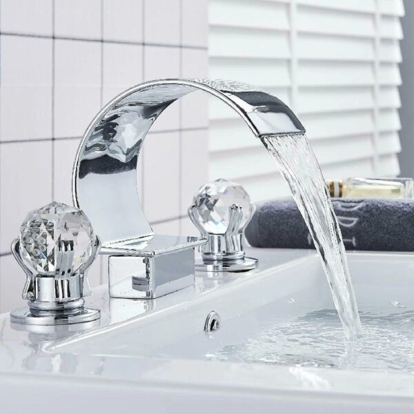 Widespread Bathroom Basin Faucet Crystal Handle Sink Mixer Tap Chrome Finish