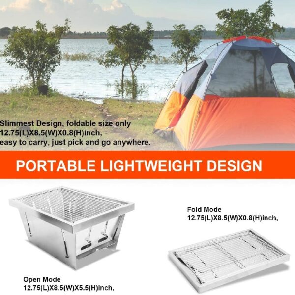 Foldable Portable Camping BBQ Grill, Stainless Steel Barbecue Smoke Stove, Detachable Stove Easy Setup Outdoor Household Grill, Suitable for Outdoor Picnic Family Gathering Travel (Medium)