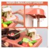 Play Kitchen Set for Kids, 2.1FT Tall Toy Play Kitchen w/ Realistic Lights Sounds Simulation Spray for Toddlers Girls Boys Gift 42Pcs - Small (Orange Red 18x8.6x24.8in)