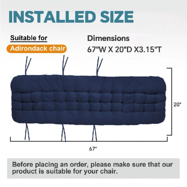 Chaise Lounge Cushion, 67x20x3 inch Rocking Chair Cushion with Ties and Top Cover, Patio Swing Bench Cushion Sofa Mat for Outdoor Indoor Furniture(Blue)