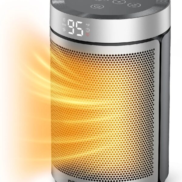 Space Heaters for Inside, Portable Electric Heater for Home with Thermostat, 1-12H Timer, Eco Mode and Fan Mode, 1500W PTC Ceramic Fast Safety Energy Efficient Heater for Office Bedroom, Silver
