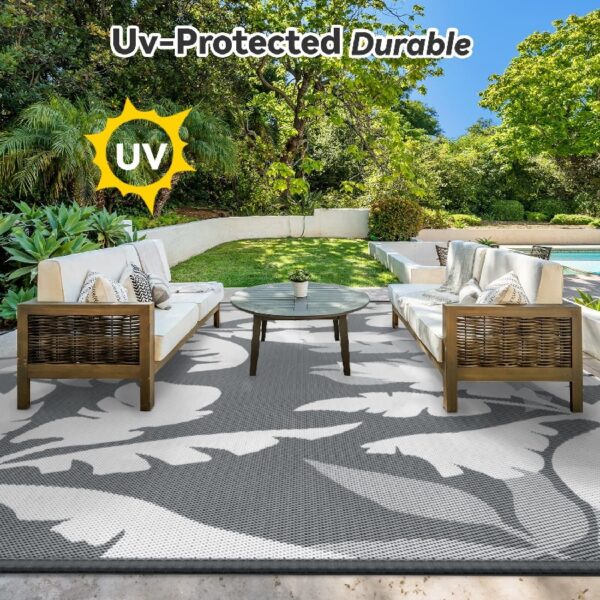 Outdoor Rug Carpet 5'x8' Waterproof Reversible Patio Rug Portable Indoor Outdoor Rug Plastic Straw Rug for Beach RV Camping Garden Picnic Deck Backyard Porch Decor Black