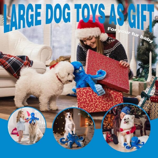 Dog Toys for Aggressive Chewers, Large Dog Toys to Keep Them Busy, Interactive Dog Toys, Squeaky Dog Toys, Tug of War Dog Toy, Crinkle Dog Toy (Blue Octopus)