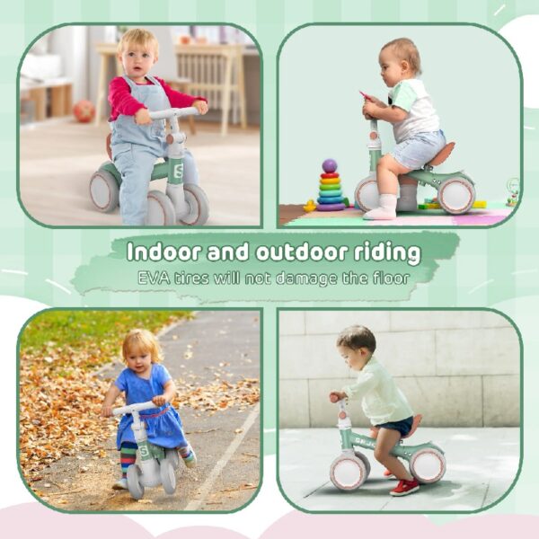 Baby Balance Bike, Toddler Baby Bicycle with 4 Wheels for 10-36 Months, Adjustable Handlebar Baby Outdoor Bike Riding Toy, First B-day Gift