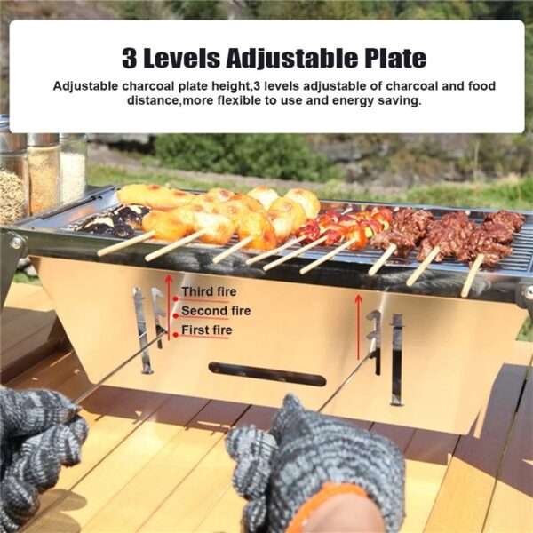 Stainless Steel Portable BBQ Grill,Outdoor Cooking Equipment,Compact Foldable Barbecue Grill for Camping,Picnics,Backyard,for 3-6 People,Lightweight and Durable,Insulated Handles