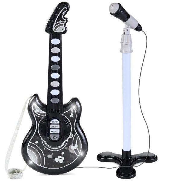 19in Kids Flash Guitar, Pretend Play Musical Instrument Toy for Toddlers w/ Mic, Stand - Navy