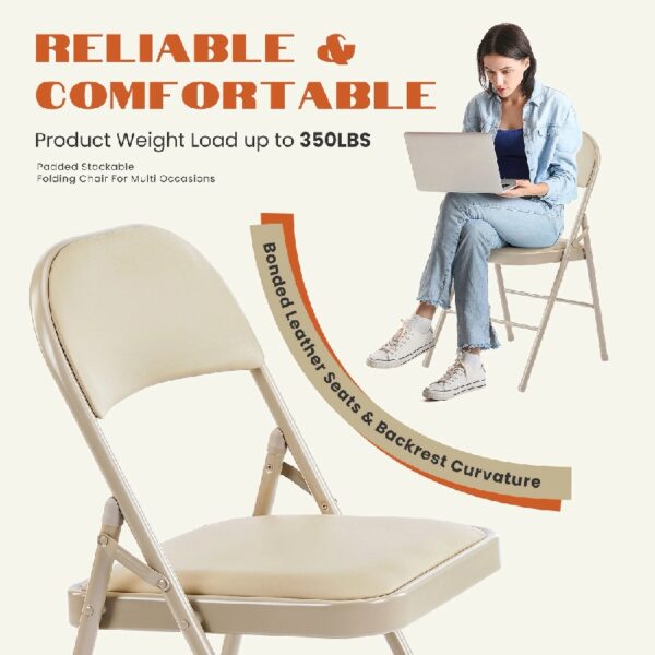Folding Chair 2 Pack, Convenient Leather Padded Folding Chairs, Outdoor and Indoor, Khaki
