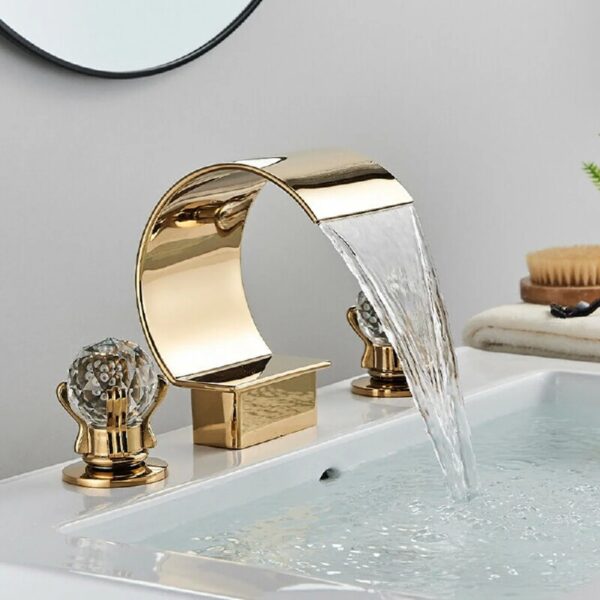 Widespread Bathroom Basin Faucet Crystal Handle Sink Mixer Tap Chrome Finish