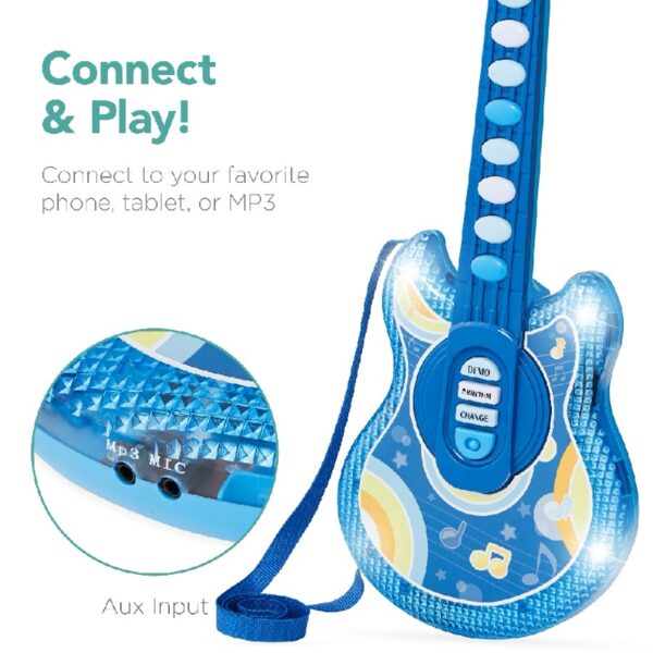 19in Kids Flash Guitar, Pretend Play Musical Instrument Toy for Toddlers w/ Mic, Stand - Navy