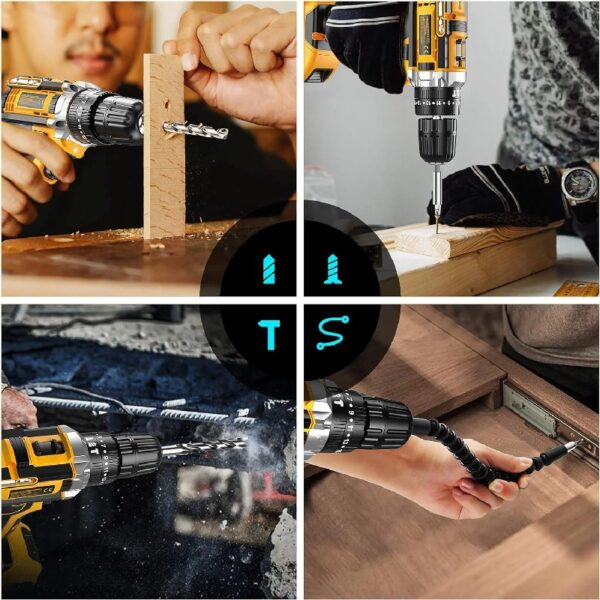 21V Cordless Drill Set, Electric Power Drill 34Pcs with 3/8 Inch Keyless Chuck, 25+3 Clutch Compact Driver Drill with Work Light, Max torque 45Nm, 2-Variable Speed & Battery and Fast Charger