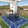 Outdoor Rugs Waterproof Plastic Straw Mat 6'x9' Reversible Patio Deck Beach Blue & White