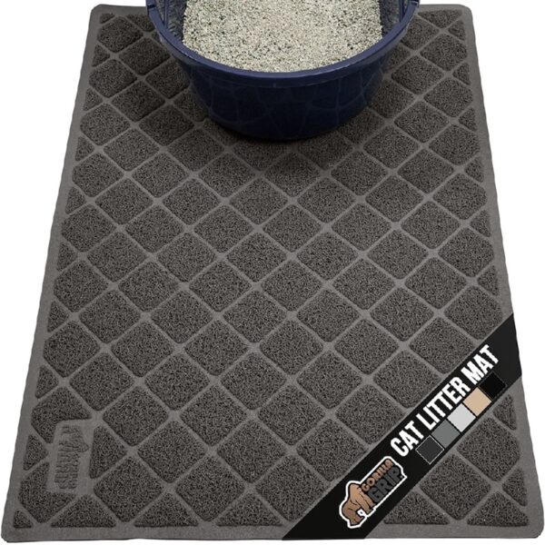 GRIP Cat Litter Box Mat, 35x23, Water Resistant Kitty Litter Trapping Mat, Textured Backing, Easy to Clean, Less Waste and Clean Floors, Kitten Supplies for Indoor Cats, Soft on Paws, Gray