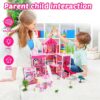 DollHouse with Colorful Light, Pretend Play Toddler Doll House Furniture Sets with 3 Dolls, 9 Rooms DIY , Creative Gift for Girls