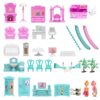 DollHouse with Colorful Light, Pretend Play Toddler Doll House Furniture Sets with 3 Dolls, 9 Rooms DIY , Creative Gift for Girls